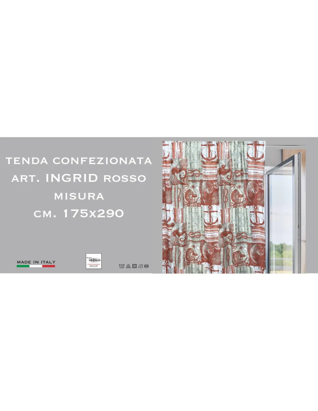 TENDA INGRID in stile marino CORALLO ROSSO cm. 175x290 MADE IN ITALY