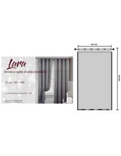 Tenda Lara Grigia a Righe - Stile Moderno - Poliestere Semitrasparente - Con Anelli in Acciaio - 140x300 cm