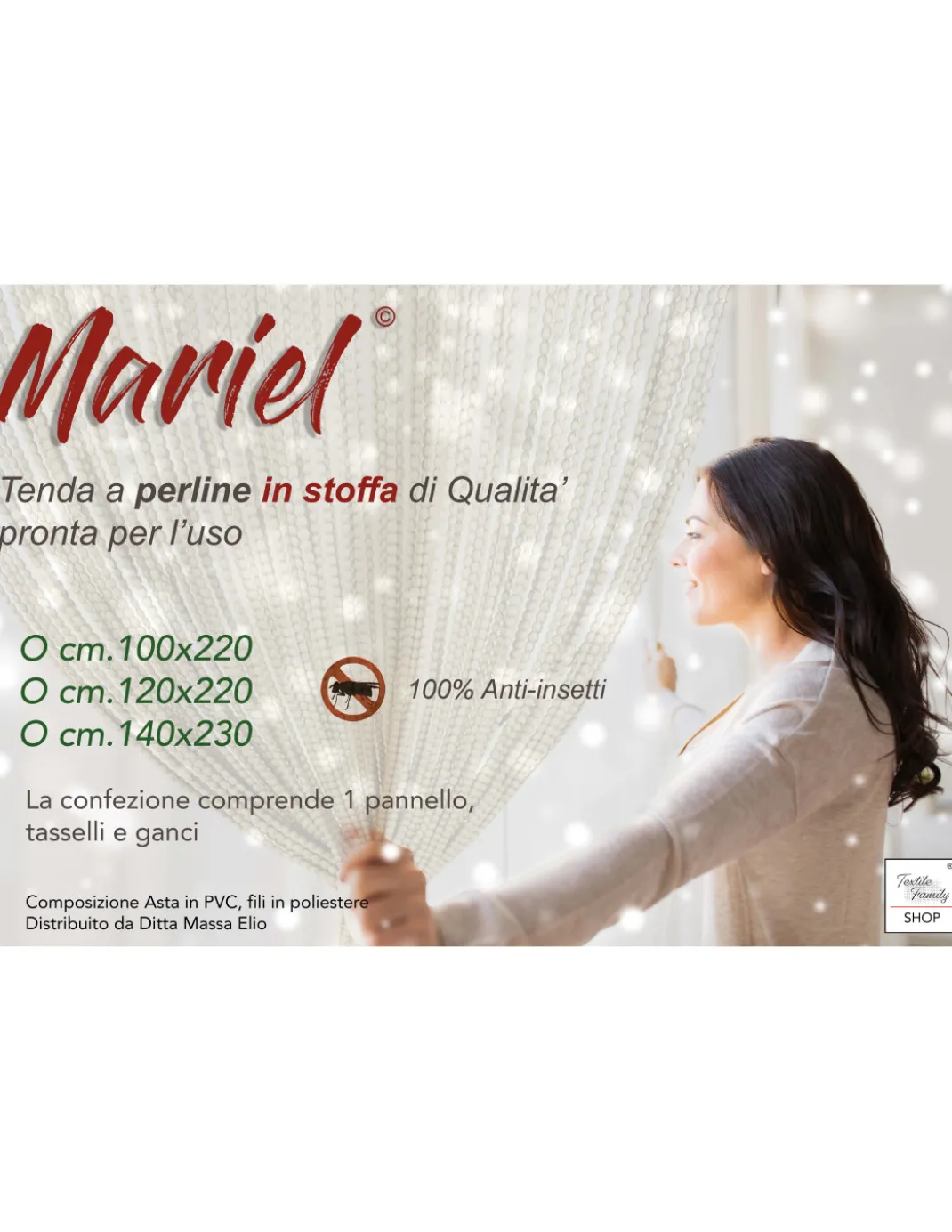 TENDA Mariel © SOFFICE a PERLINE in Stoffa Morbida Anti insetti antirumore a Fili BIANCO GHIACCIO