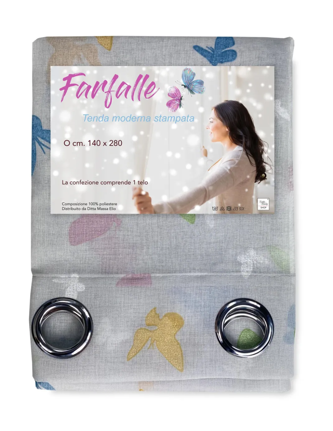 TENDA moderna FARFALLE Grigio cm. 140X280 confezionata