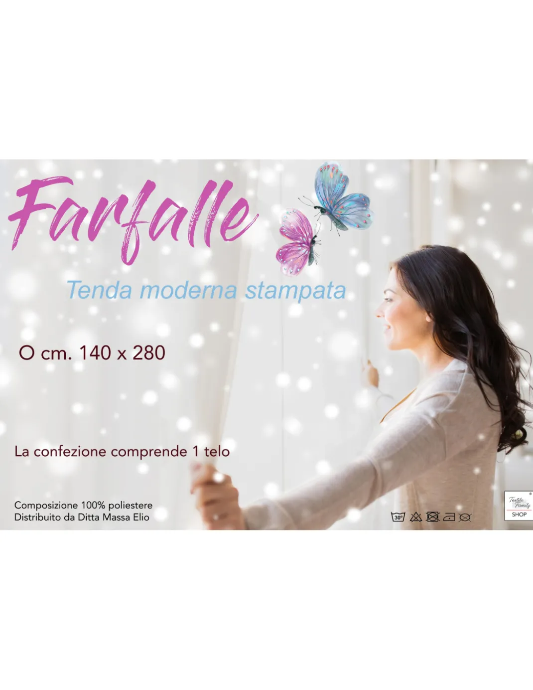TENDA moderna FARFALLE Grigio cm. 140X280 confezionata