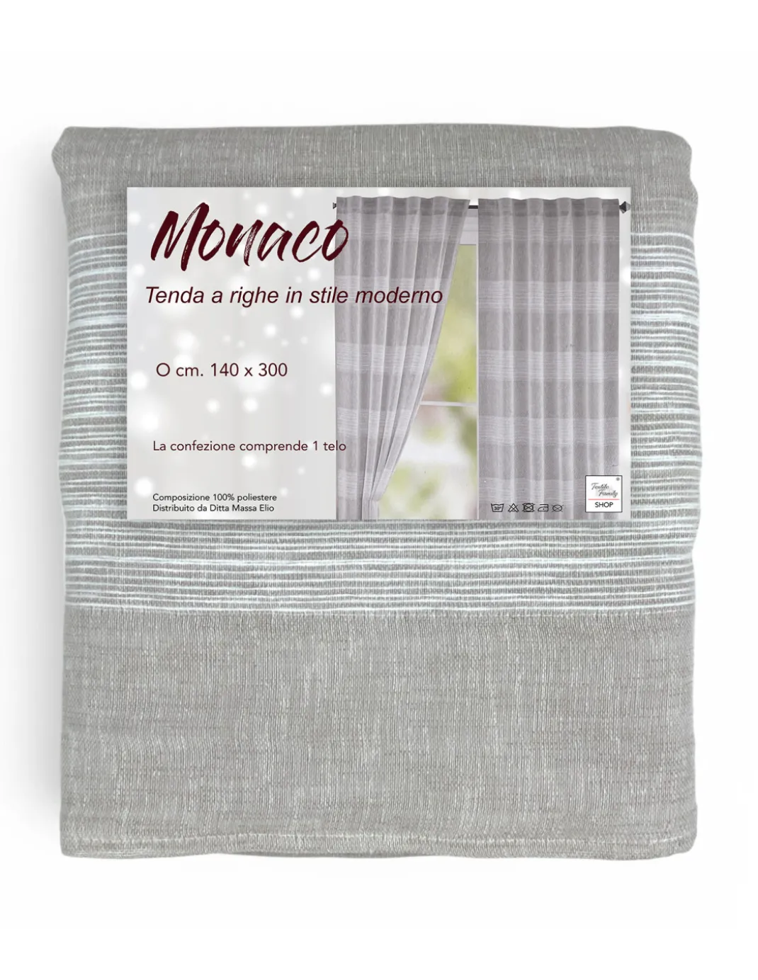 Tenda Monaco Beige - Pannello 140x300 cm Righe Moderne - Fettuccia Universale per Bastoni e Binari