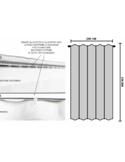 Tenda Monaco Bianca - Pannello 140x300 cm Righe Moderne - Fettuccia Universale per Bastoni o Binari