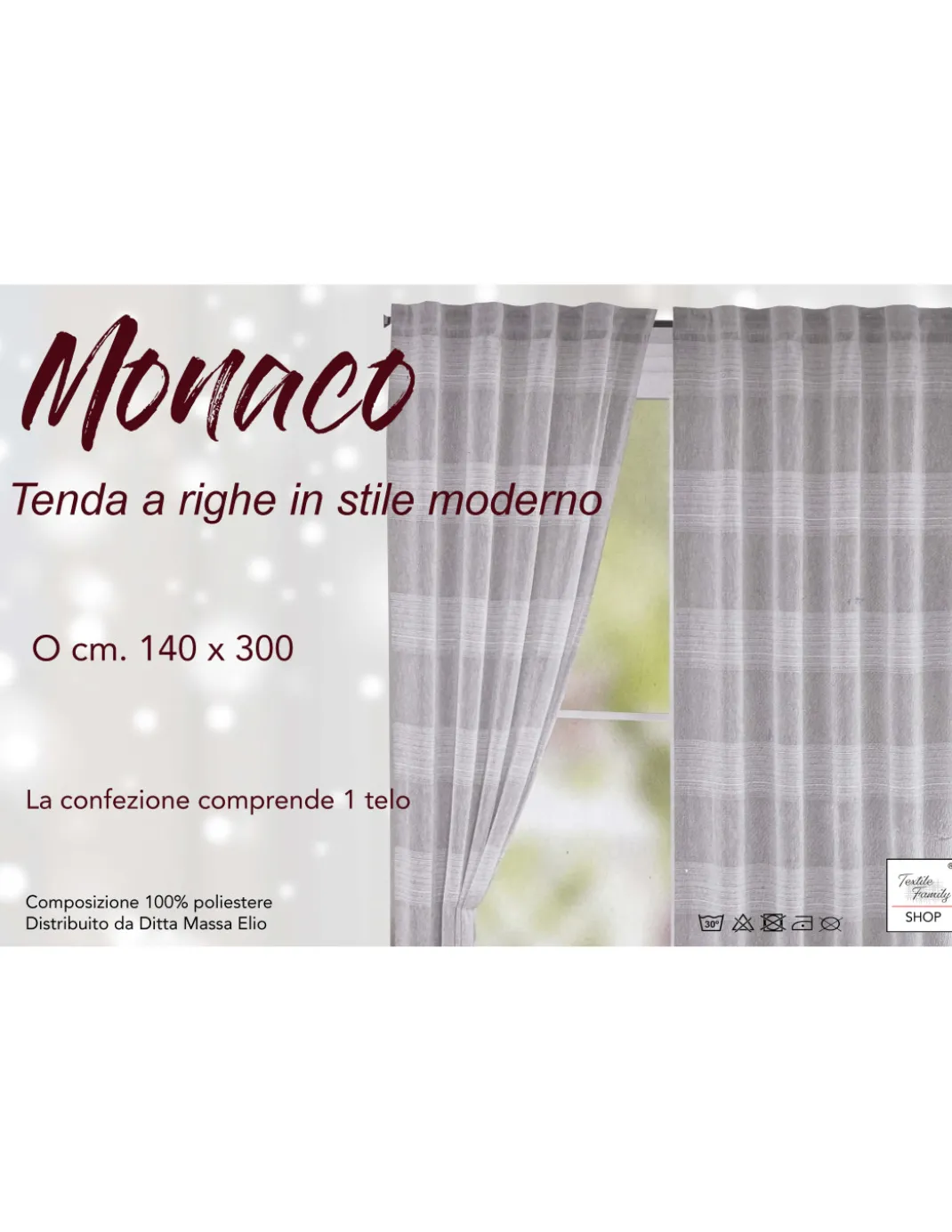 Tenda Monaco Bianca - Pannello 140x300 cm Righe Moderne - Fettuccia Universale per Bastoni o Binari