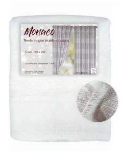 Tenda Monaco Bianca - Pannello 140x300 cm Righe Moderne - Fettuccia Universale per Bastoni o Binari