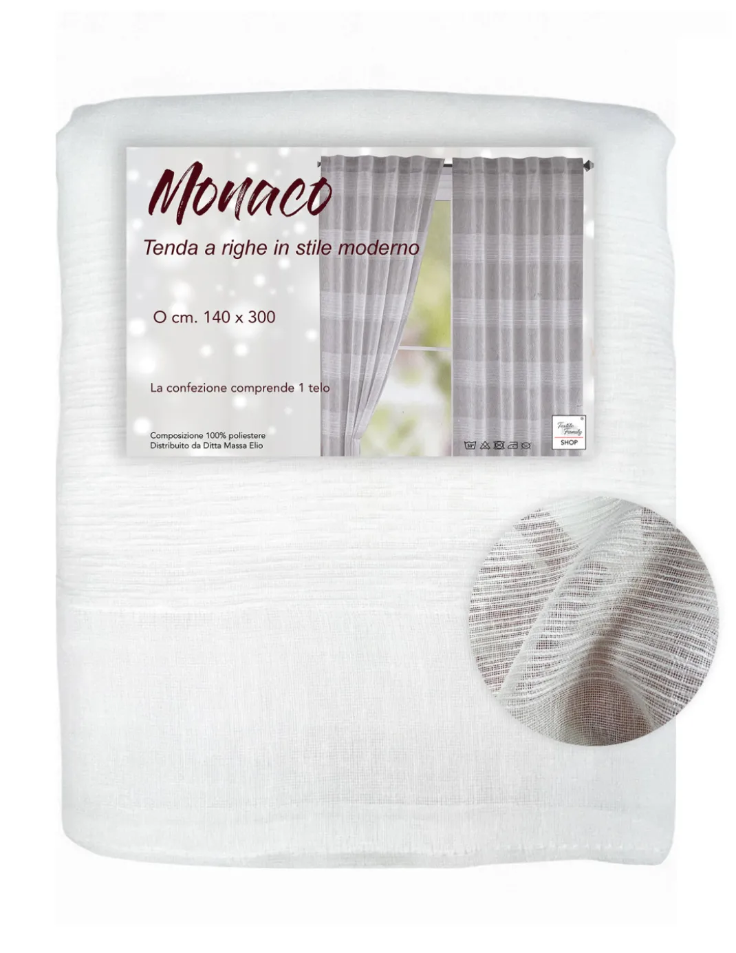 Tenda Monaco Bianca - Pannello 140x300 cm Righe Moderne - Fettuccia Universale per Bastoni o Binari