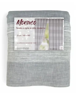Tenda Monaco Grigia - Pannello 140x300 cm Righe Moderne - Fettuccia Universale per Bastoni o Binari