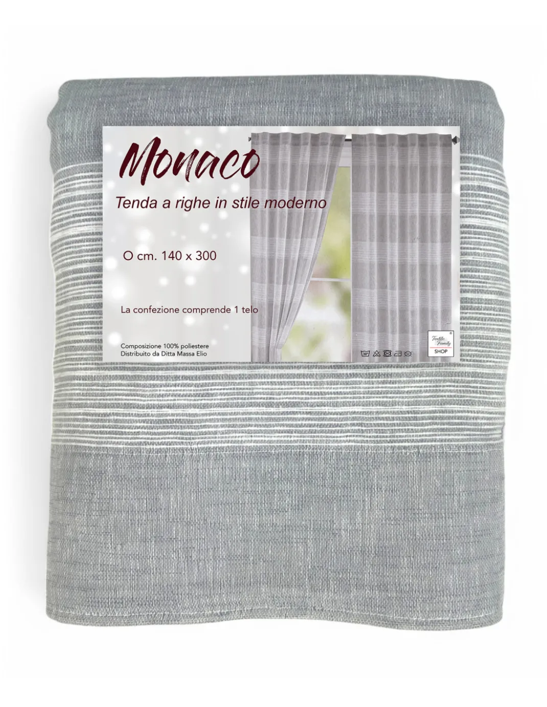 Tenda Monaco Grigia - Pannello 140x300 cm Righe Moderne - Fettuccia Universale per Bastoni o Binari