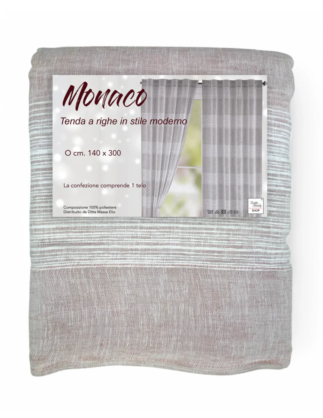Tenda Monaco Rosa - Pannello 140x300 cm Righe Moderne - Fettuccia Universale per Bastone o Binario