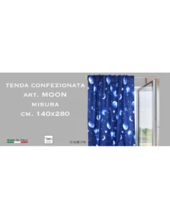 TENDA MOON LUNA LUNARE PIANETI BLU CM. 140X280 MADE IN ITALY