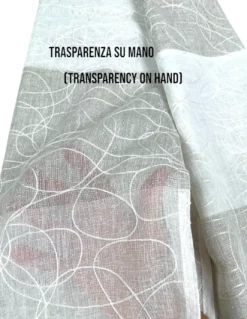 Tenda Nettuno Ricamata a Righe 140x300 cm Beige con Lurex- Stile Moderno - Poliestere Semitrasparente con Anelli