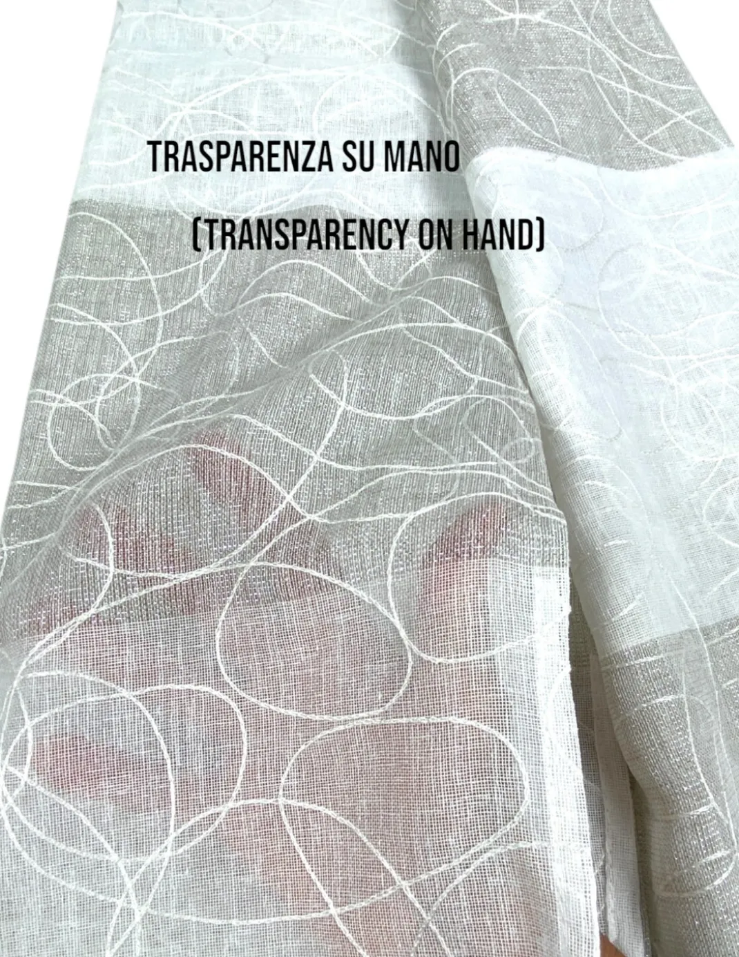 Tenda Nettuno Ricamata a Righe 140x300 cm Beige con Lurex- Stile Moderno - Poliestere Semitrasparente con Anelli