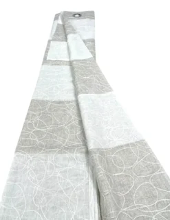 Tenda Nettuno Ricamata a Righe 140x300 cm Beige con Lurex- Stile Moderno - Poliestere Semitrasparente con Anelli