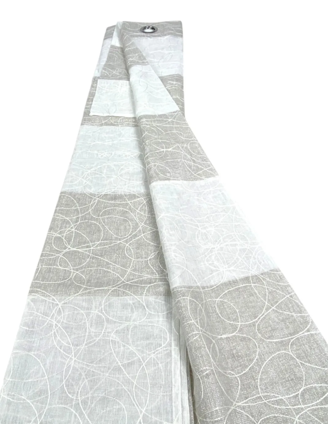 Tenda Nettuno Ricamata a Righe 140x300 cm Beige con Lurex- Stile Moderno - Poliestere Semitrasparente con Anelli