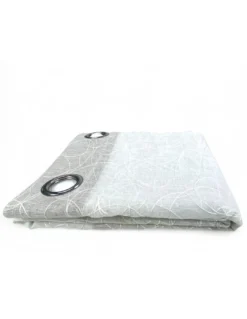 Tenda Nettuno Ricamata a Righe 140x300 cm Beige con Lurex- Stile Moderno - Poliestere Semitrasparente con Anelli