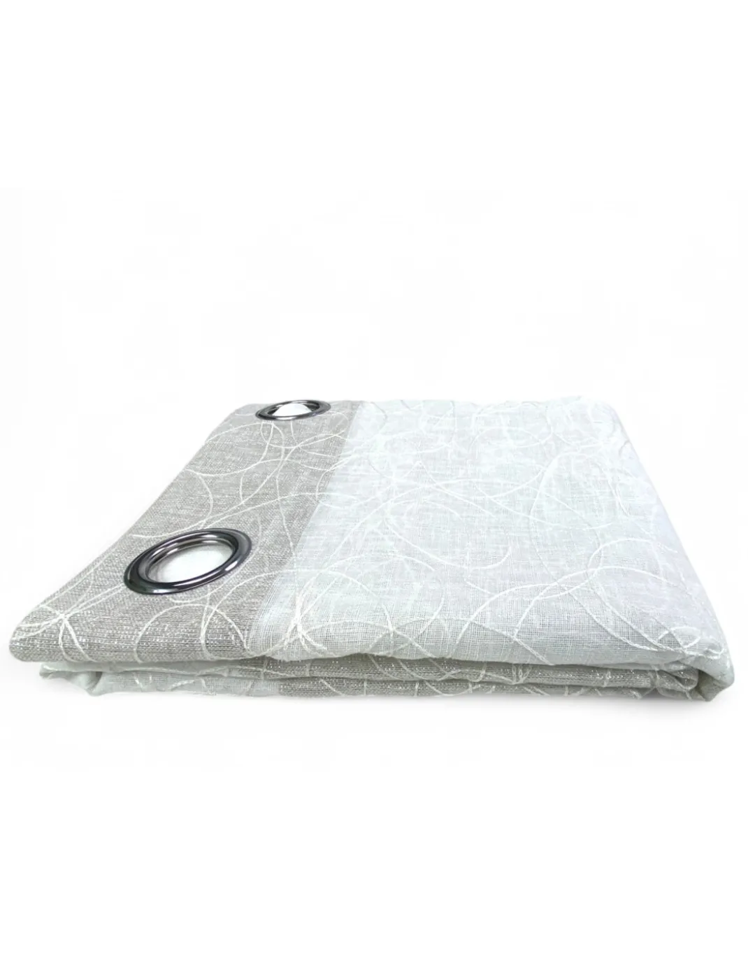 Tenda Nettuno Ricamata a Righe 140x300 cm Beige con Lurex- Stile Moderno - Poliestere Semitrasparente con Anelli