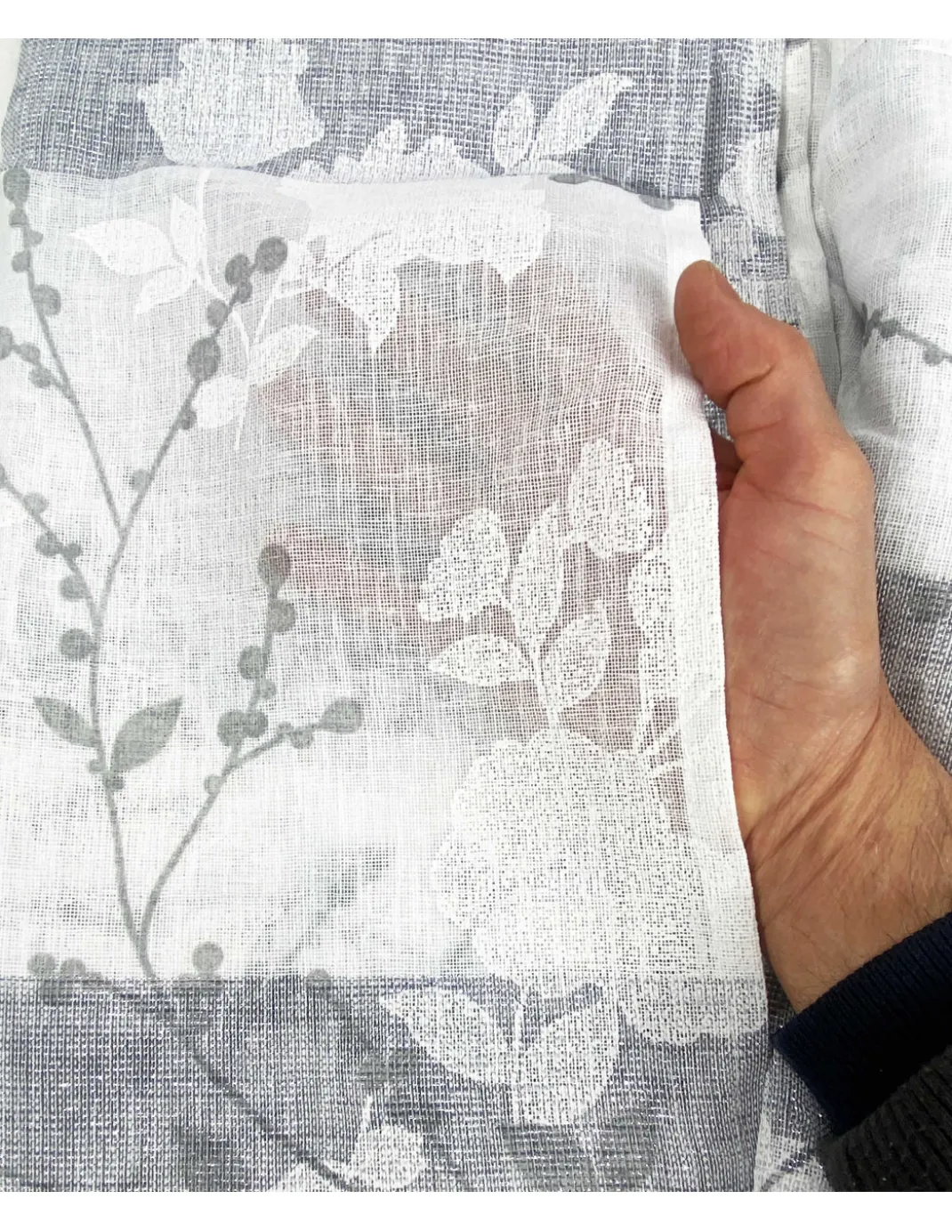 Tenda Olinka con Fiori e Lurex - 140x300 cm Grigio- Semitrasparente Poliestere - Fettuccia Universale