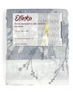 Tenda Olinka con Fiori e Lurex - 140x300 cm Grigio- Semitrasparente Poliestere - Fettuccia Universale