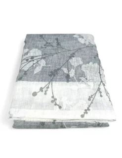 Tenda Olinka con Fiori e Lurex - 140x300 cm Grigio- Semitrasparente Poliestere - Fettuccia Universale