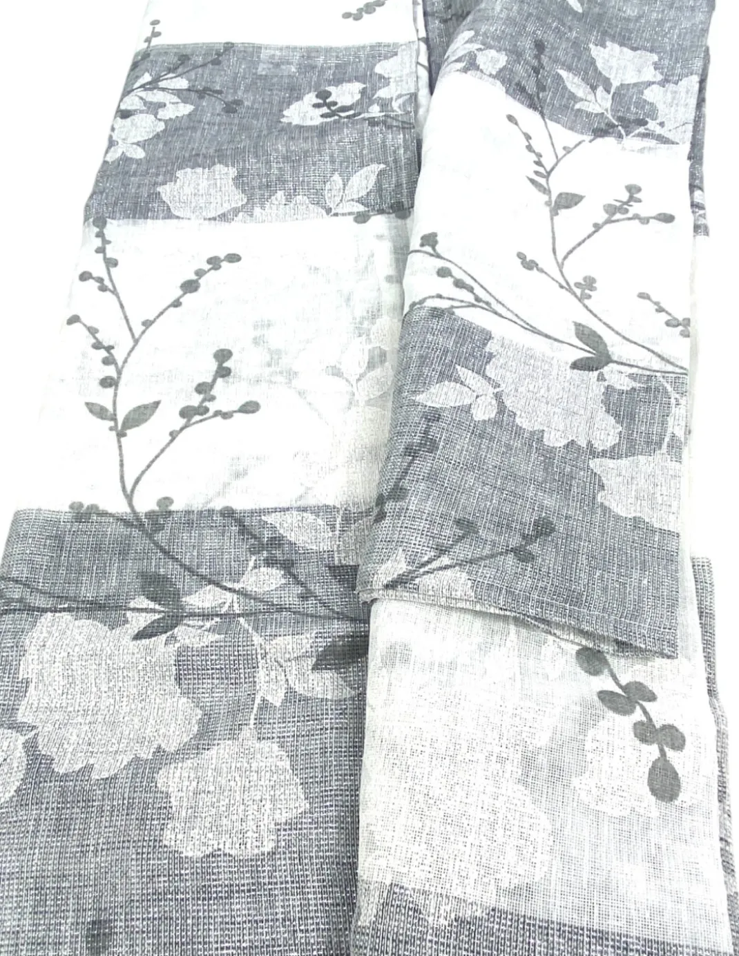 Tenda Olinka con Fiori e Lurex - 140x300 cm Grigio- Semitrasparente Poliestere - Fettuccia Universale