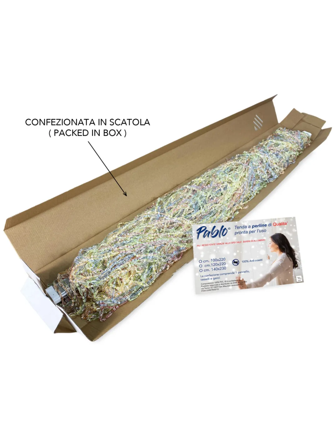 TENDA PABLO © a PERLINE anti insetti MULTICOLORE in PVC antirumore con asta in METALLO