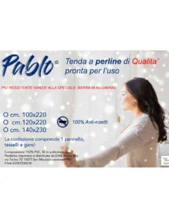 TENDA PABLO © a PERLINE anti insetti BEIGE in PVC antirumore con asta in METALLO