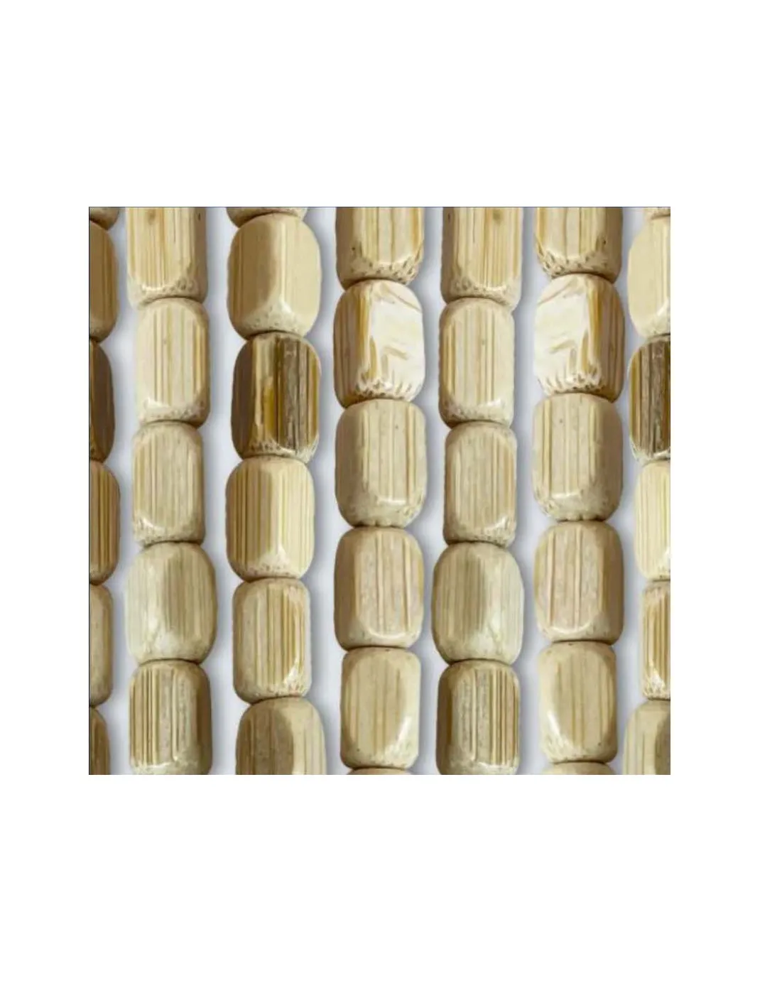 Tenda Perline Legno Beige Handmade Natura - Fili Bamboo 100% Naturale - Asta Nera - Uso Interno - Decorazione Porta e Divisorio