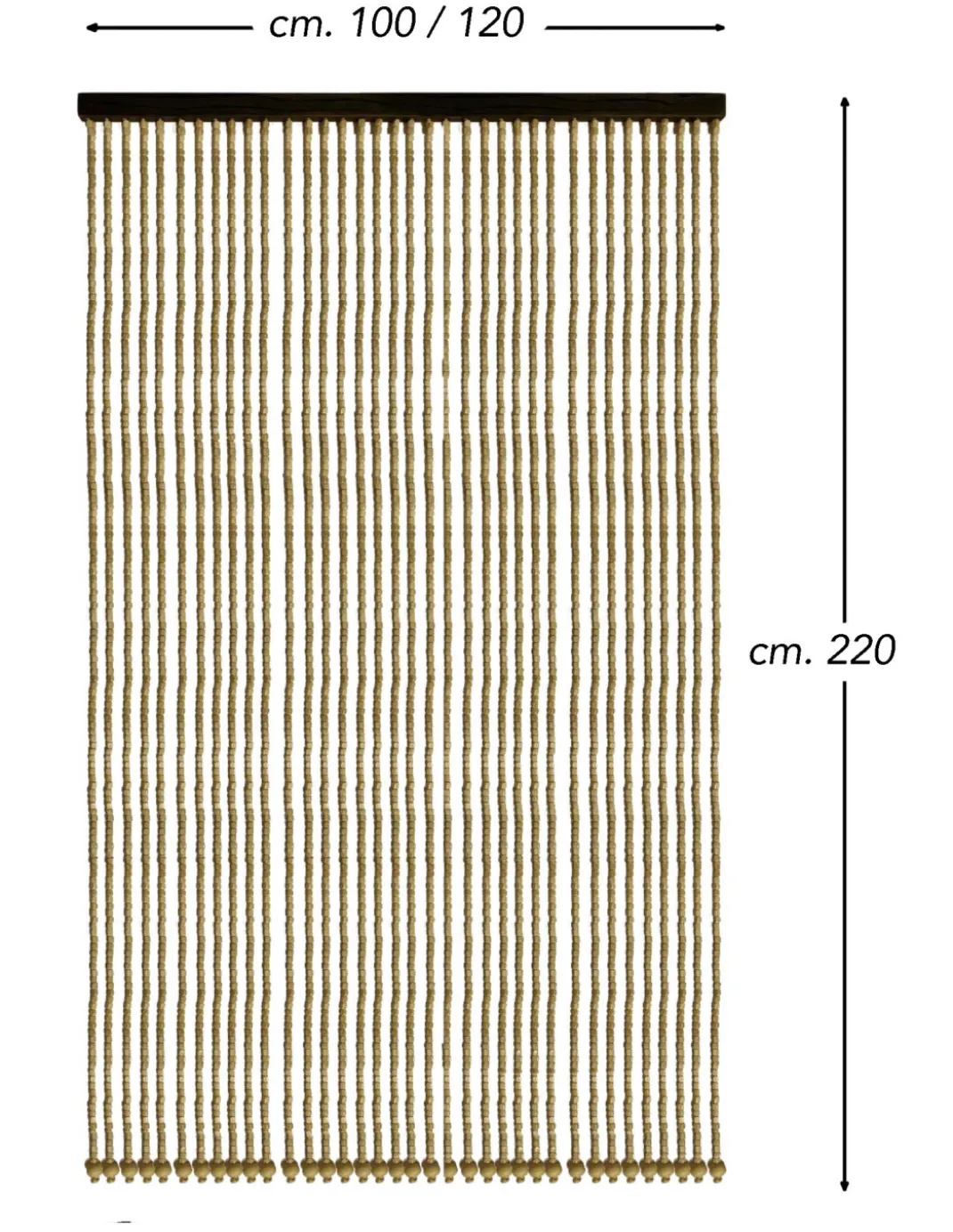 Tenda Perline Legno Beige Handmade Natura - Fili Bamboo 100% Naturale - Asta Nera - Uso Interno - Decorazione Porta e Divisorio