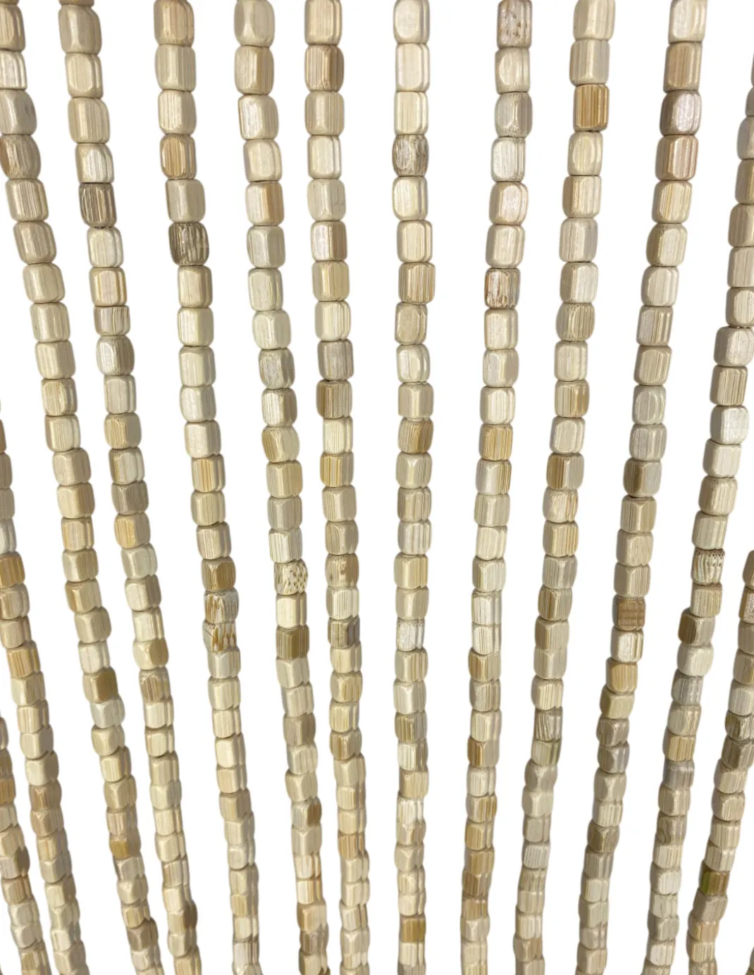 Tenda Perline Legno Beige Handmade Natura - Fili Bamboo 100% Naturale - Asta Nera - Uso Interno - Decorazione Porta e Divisorio