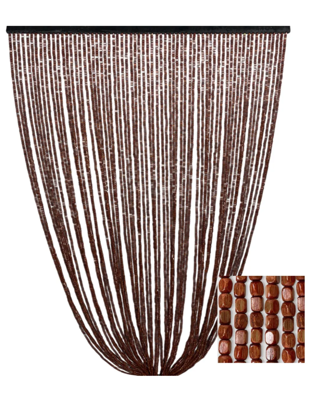 Tenda Perline Legno Marrone Handmade Natura - Fili Bamboo 100% Naturale - Asta Nera - Uso Interno - Decorazione Porta