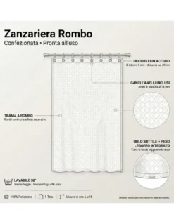 TENDA rete ZANZARIERA a ROMBO da esterno piombata in 8 misure diverse unito VERDE