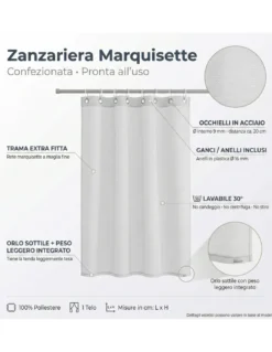 TENDA rete zanzariera MARQUISETTE da esterno piombata in 8 misure diverse unito GRIGIO