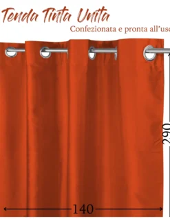 TENDA SHAY in tinta unita ARANCIO RUGGINE cm. 140X290 CONFEZIONATA