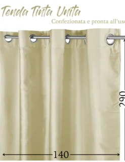 TENDA SHAY in tinta unita BEIGE PANNA cm. 140X290 CONFEZIONATA