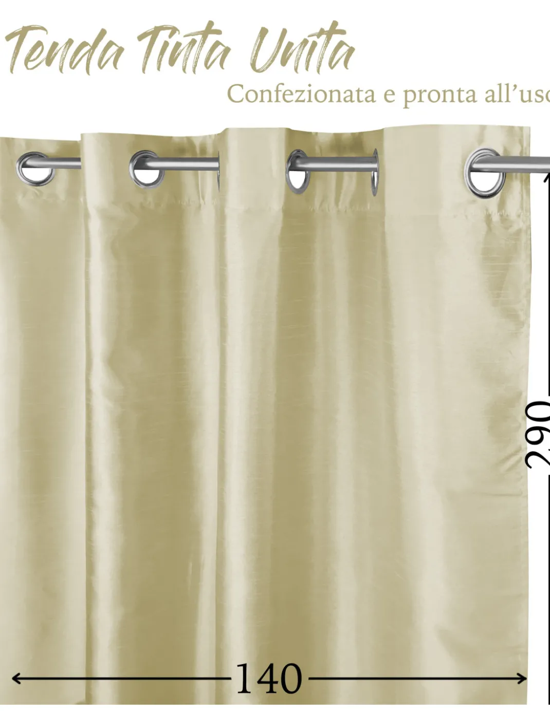 TENDA SHAY in tinta unita BEIGE PANNA cm. 140X290 CONFEZIONATA