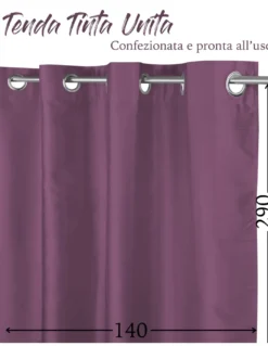 TENDA SHAY in tinta unita MALVA VIOLA cm. 140X290 CONFEZIONATA