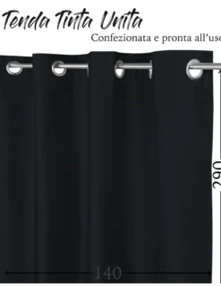 TENDA SHAY in tinta unita NERO cm. 140X290 CONFEZIONATA