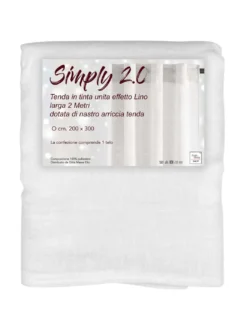Tenda Simply 2.0 Bianco Effetto Lino - 200x300 cm - con Fettuccia per Bastone o Binario - Tinta Unita Naturale