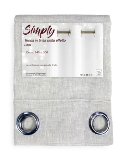 Tenda Simply Effetto Lino 140x300 cm Beige - Tinta Unita Semitrasparente - Poliestere con Anelli - Stile Moderno