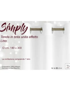 Tenda Simply Effetto Lino 140x300 cm Bianco - Tinta Unita Semitrasparente - Poliestere con Anelli - Stile Moderno