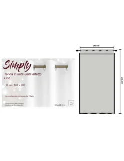Tenda Simply Effetto Lino 140x300 cm Bianco - Tinta Unita Semitrasparente - Poliestere con Anelli - Stile Moderno