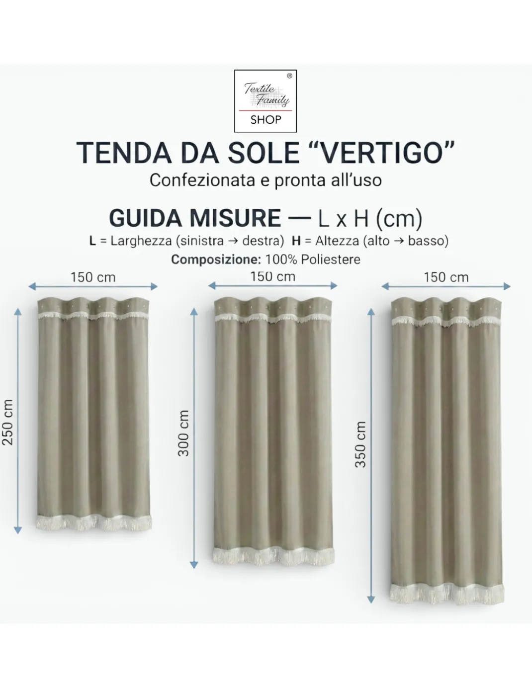 TENDA SOLE VERTIGO da esterno GIARDINO balcone RIGONE MARRONE impermeabile e idrorepellente