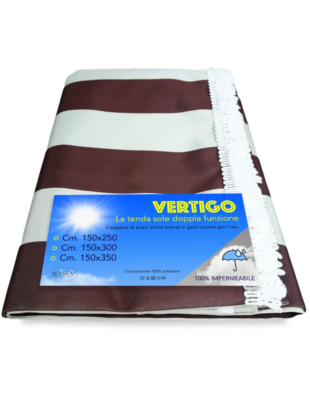 TENDA SOLE VERTIGO da esterno GIARDINO balcone RIGONE MARRONE impermeabile e idrorepellente