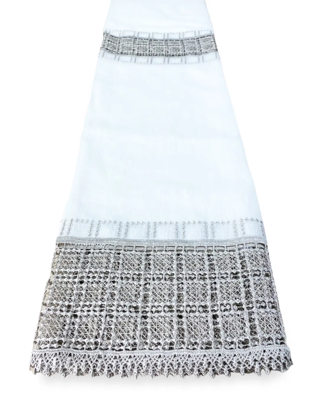 TENDA tendaggio EGITTO con PIZZO macramè grigio cm. 140x290