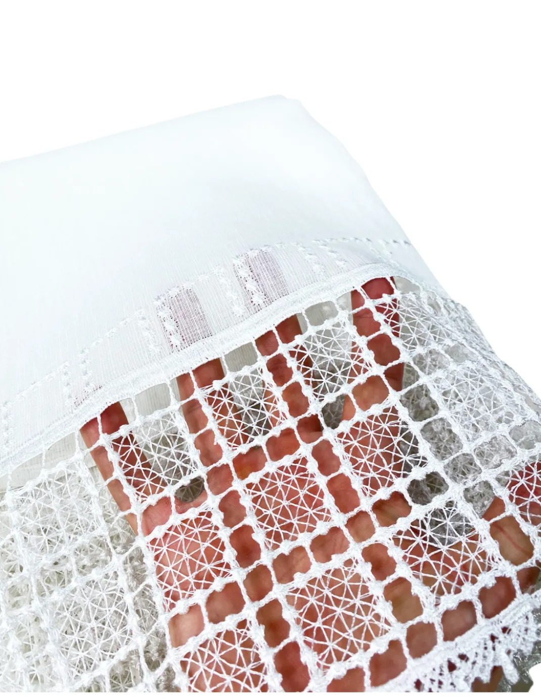 TENDA tendaggio EGITTO con PIZZO macramè bianco cm. 140x290