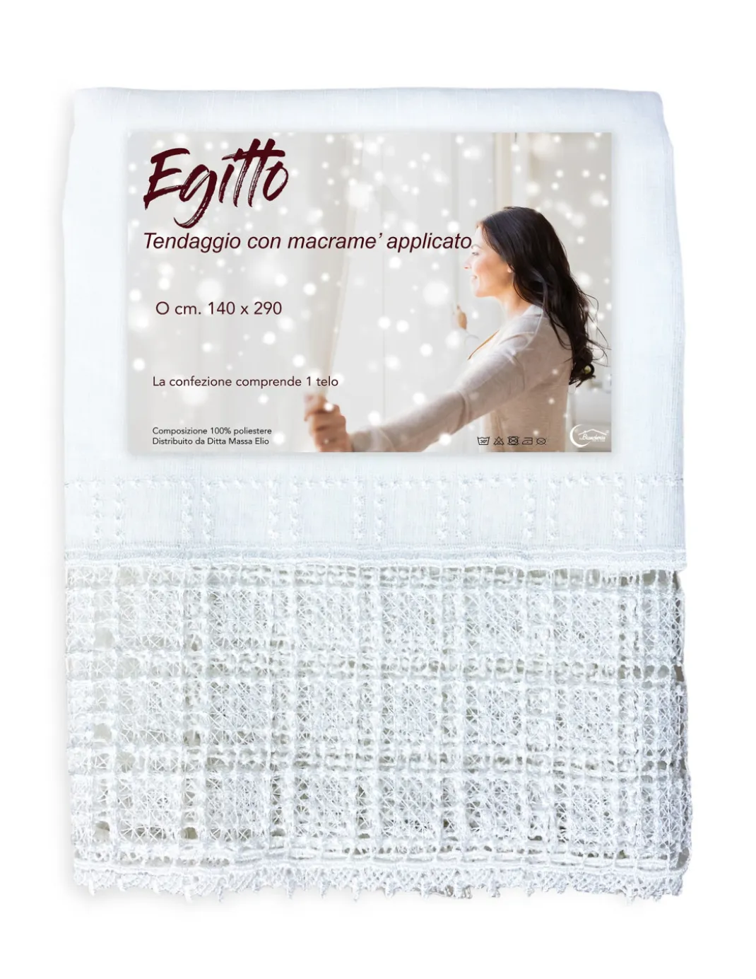 TENDA tendaggio EGITTO con PIZZO macramè bianco cm. 140x290
