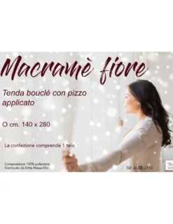 TENDA tendone PIZZO MACRAMÈ FIORE beige CM.140X280 confezionata
