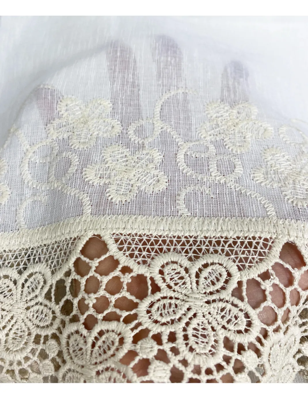 TENDA tendone PIZZO MACRAMÈ FIORE beige CM.140X280 confezionata