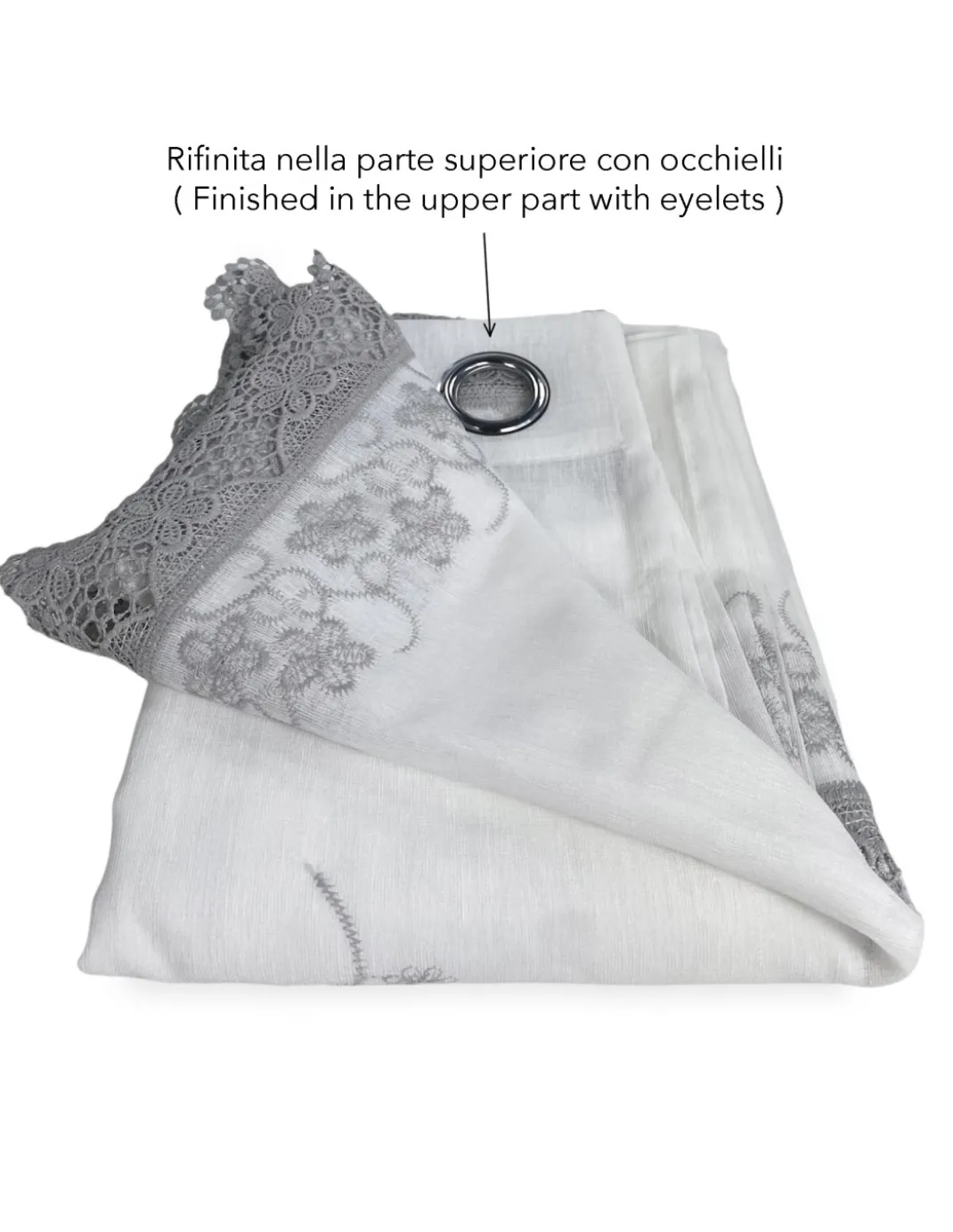 TENDA tendone PIZZO MACRAMÈ FIORE grigio CM.140X280 confezionata