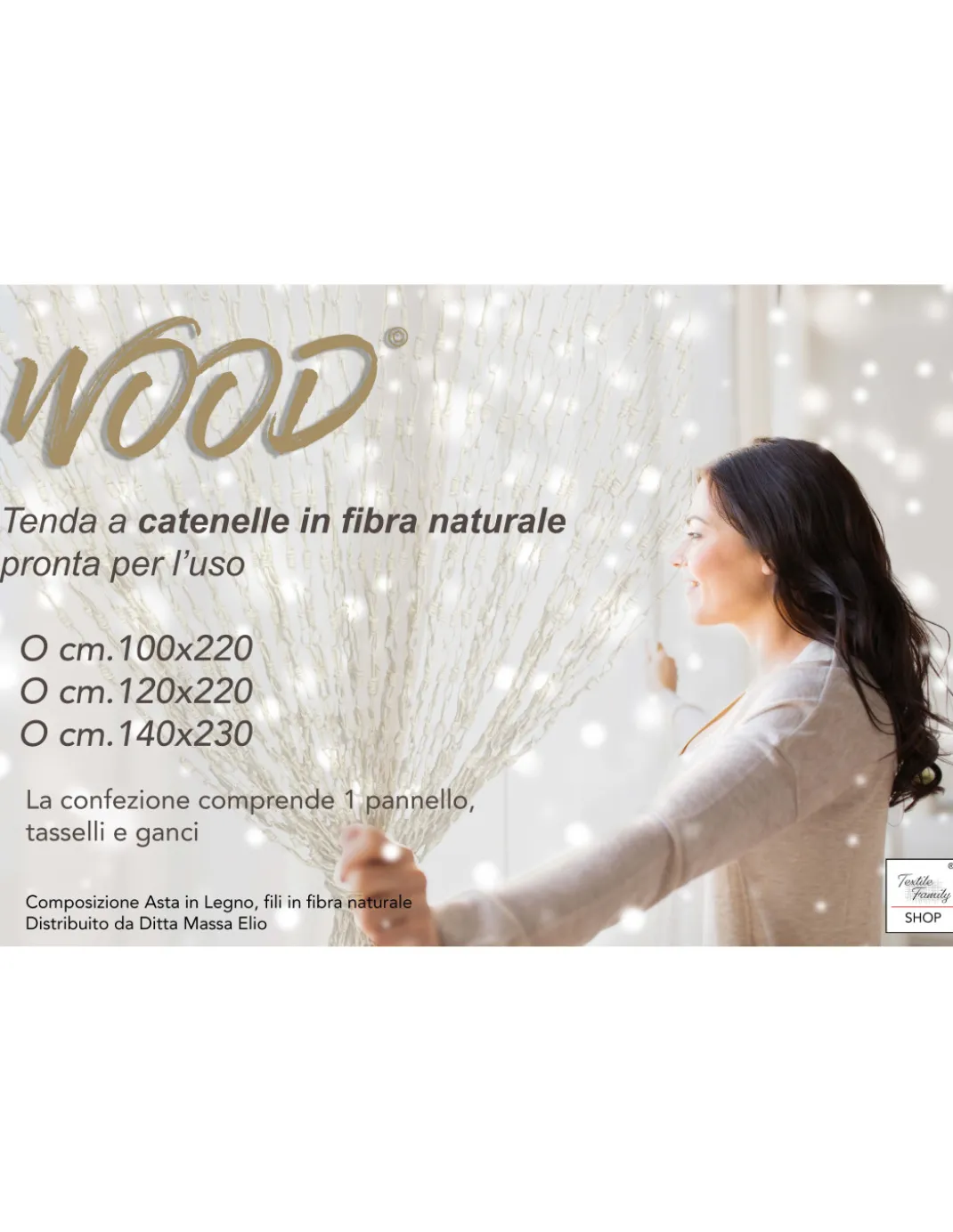 TENDA WOOD © a catenelle intrecciate in Fibra Naturale Anti insetti antirumore BEIGE